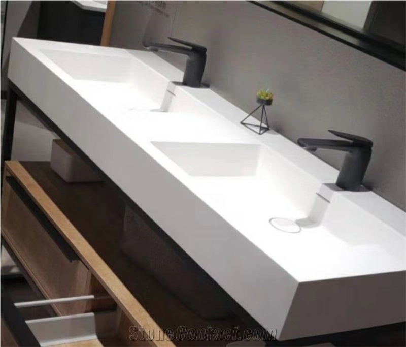 Pure White Corian Hotel Double Sink Vanity Tops