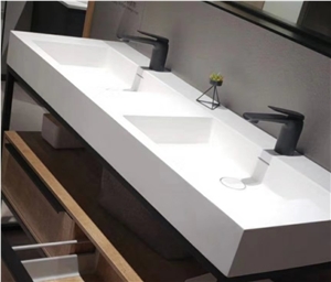 Pure White Corian Hotel Double Sink Vanity Tops