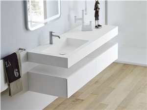 Pure White Solid Surface Bathroom Basin Sink