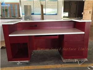 Solid Surface Hotel Reception Desk Red