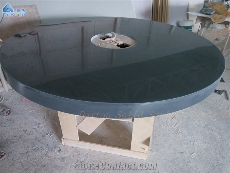Stone Top Design Durable Black Round Meeting Desk