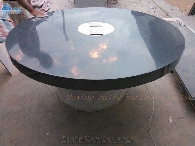 Stone Top Design Durable Black Round Meeting Desk