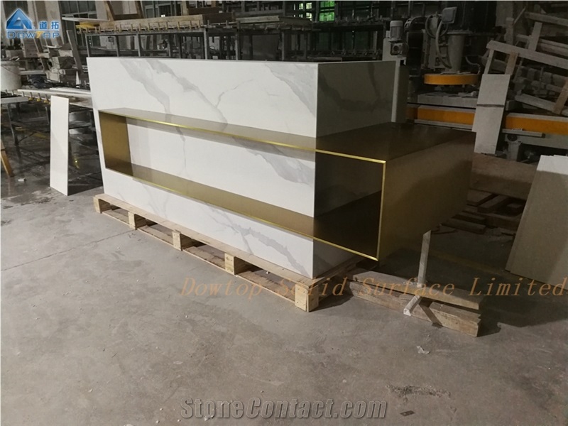 White Marble Artificial Stone Reception Desk