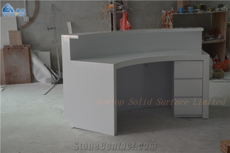 White Solid Surface Round Reception Desk