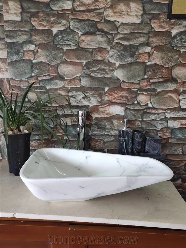 China Carrara White Stone Cheap Bathroom Sink