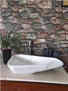 China Carrara White Stone Cheap Bathroom Sink