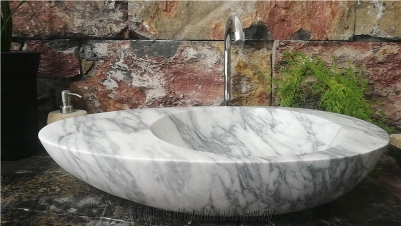 New Italian White Bathroom Marble Handmade Basin