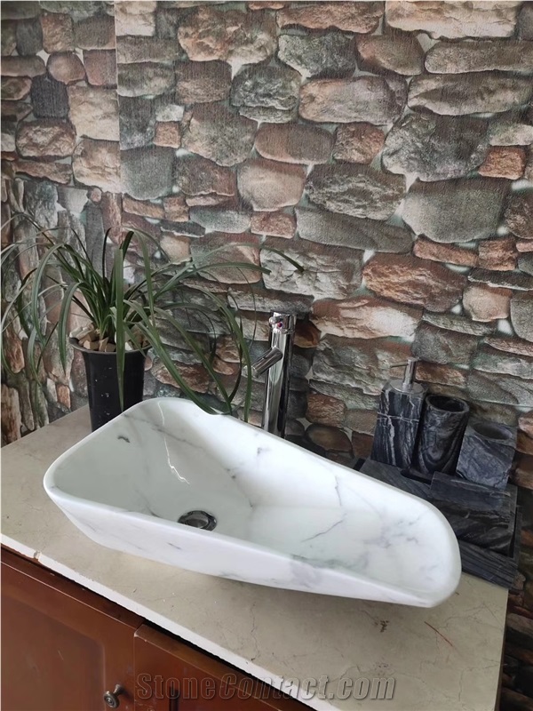 New Italian White Bathroom Marble Handmade Basin