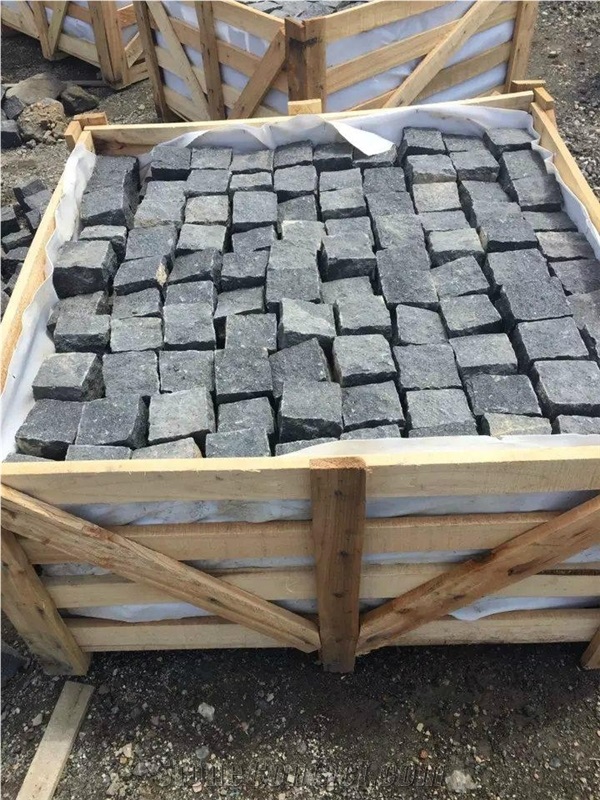 Black Basalt G684 Split Cobble Stones Cubes Setts