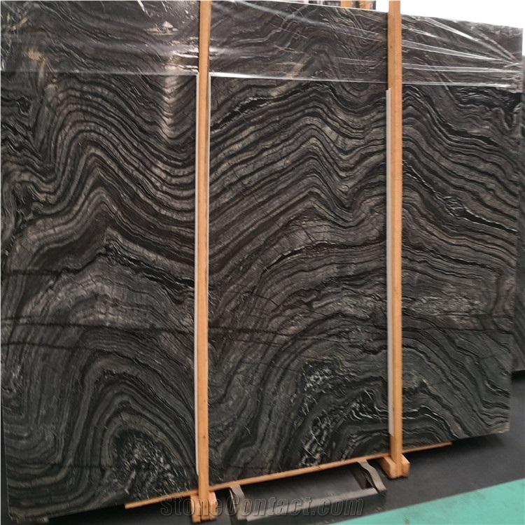 China Black Froest Wooden Gain Marble Slabs Tiles