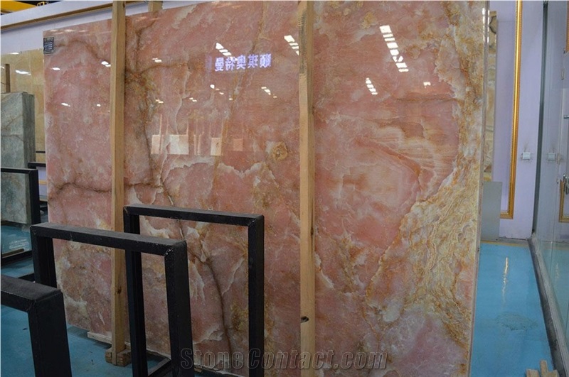 China Luxury Rose Pink Onyx Slabs Tiles