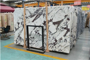 China White Marble With Purple Flower Slabs Tiles