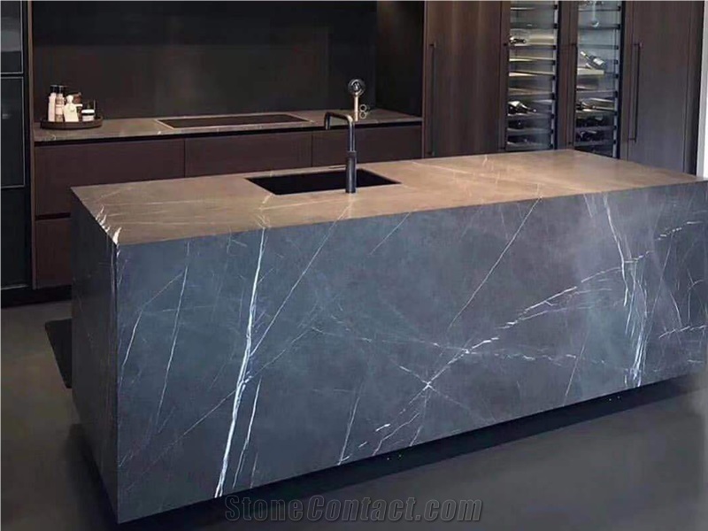 Pietra Grey Marble Kitchen Countertop, Bulgarian Grey Kitchen Countertop, Island Top