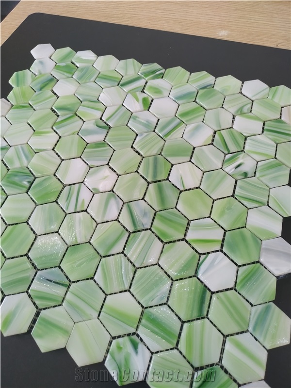 Green Color Glass Mosaic Tile for Bathroom