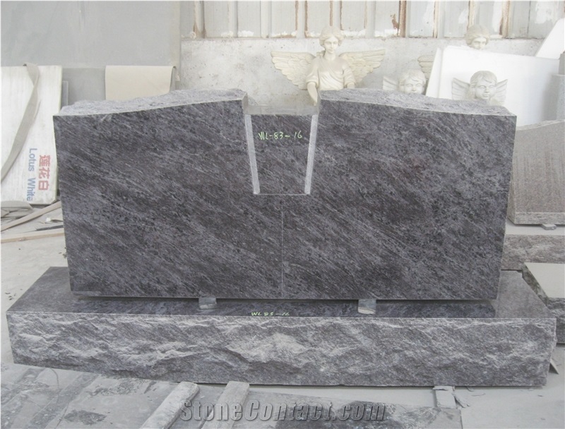 Bahama Blue Granite Lettering Upright Tombstone 05