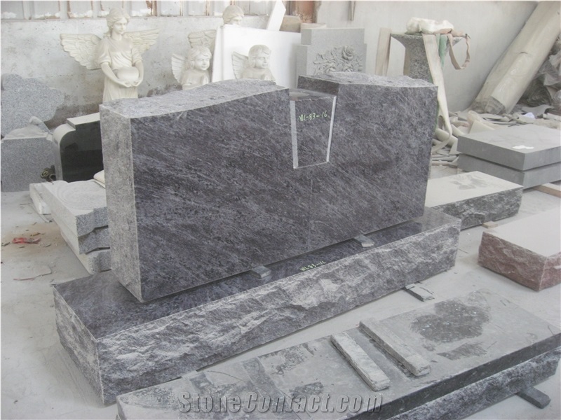 Bahama Blue Granite Lettering Upright Tombstone 05