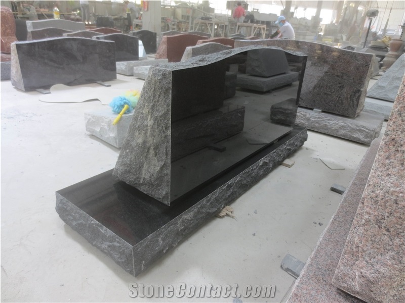 Black Granite Headstone Slants Monument 02