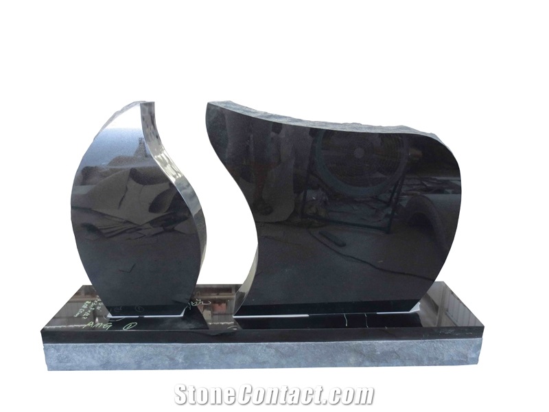 Black Granite Headstone Style Upright Monument 15