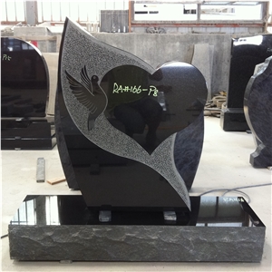 Black Granite Heart Tombstone Upright Monument 07