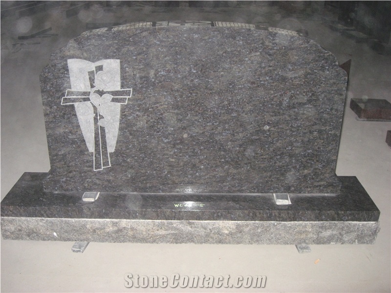 Ice Blue Granite Cemetery Upright Gravestone 01