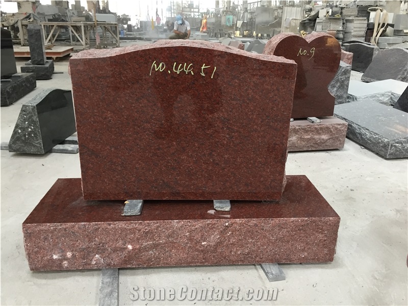 Indian Red Cermetry Engraved Upright Headstone 02