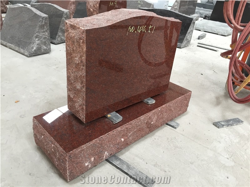 Indian Red Cermetry Engraved Upright Headstone 02