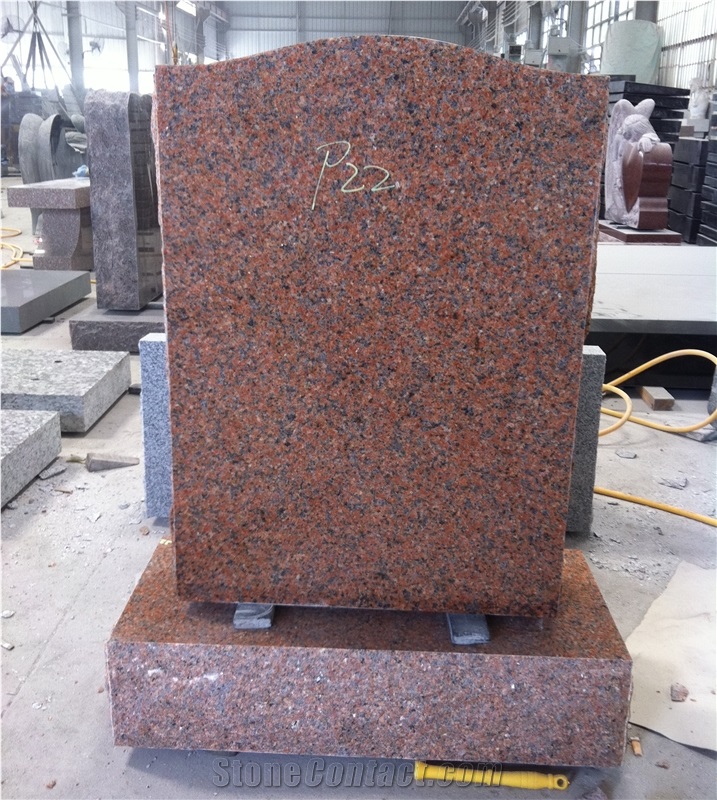 Maple Red Granite Cemetery Upright Gravestone 01