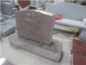Red Granite Cemetery Upright Gravestone 01
