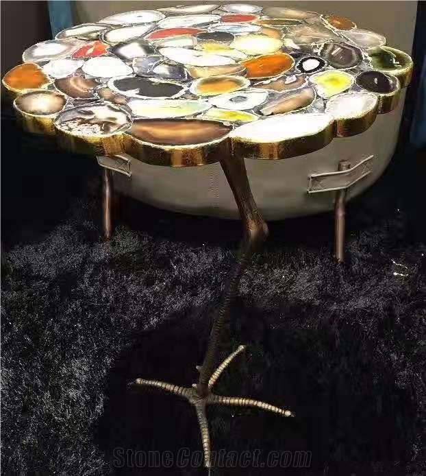 Round Colorful Agate Side Table