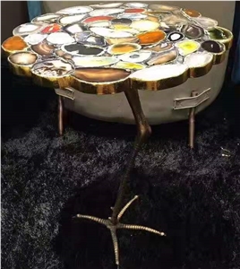 Round Colorful Agate Side Table