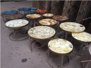 Backlit Semiprecious Stone Round Dining Table Top