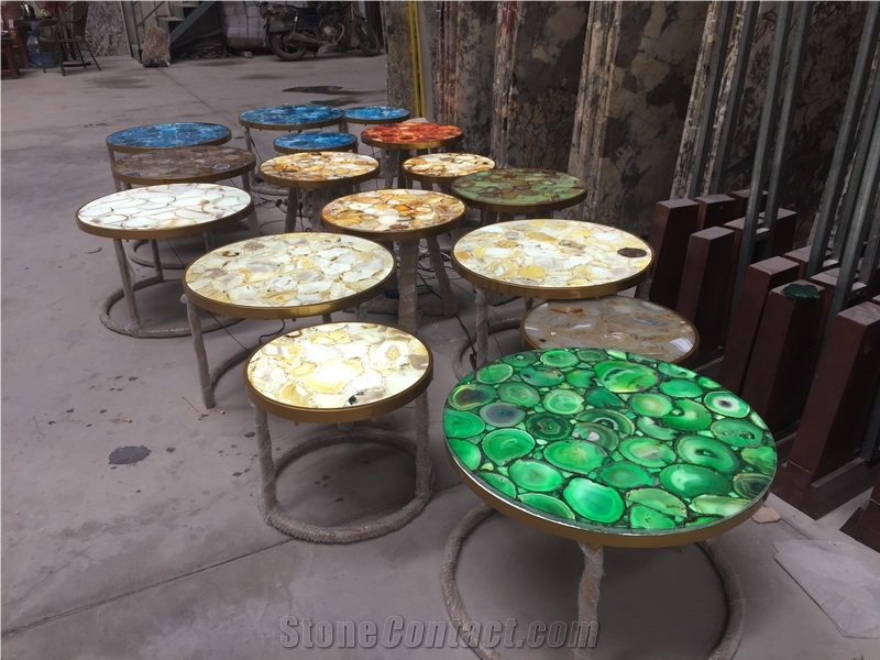 Backlit Semiprecious Stone Round Dining Table Top