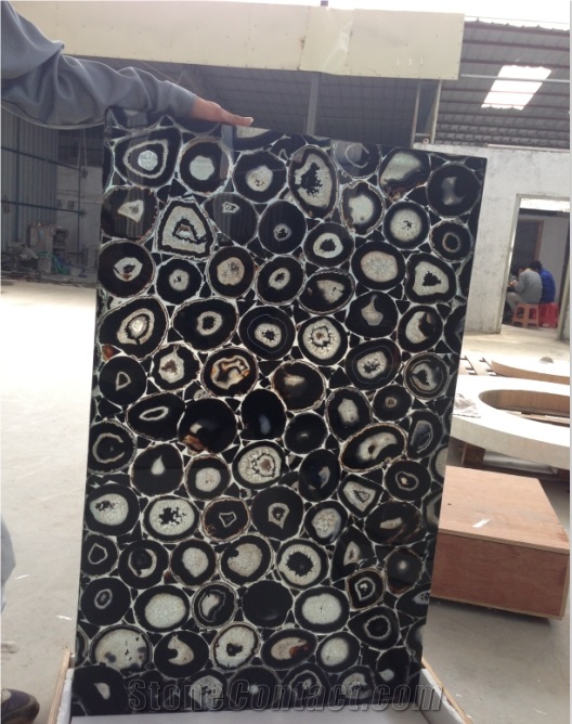 Backlit Black Agate Gemstone Wall Panels