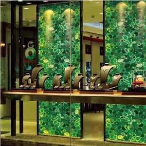 Backlit Green Agate Semi Precious Stone Wall Panel