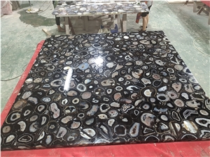 Black Agate Semiprecious Stone Dinning Table Tops