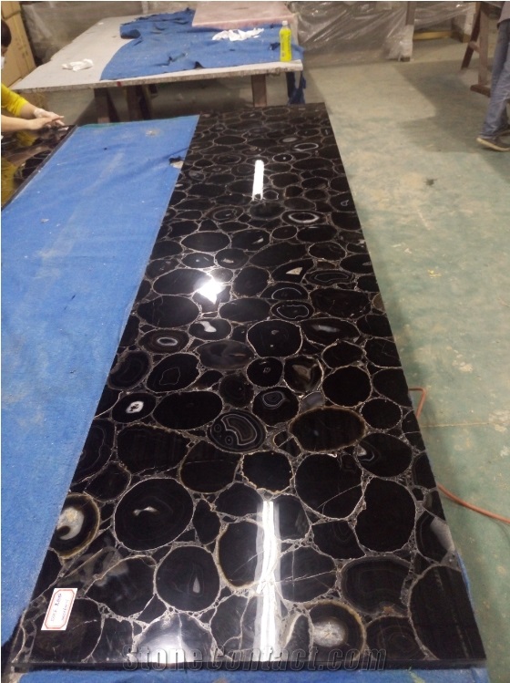 Black Agate Semiprecious Stone Floor Tiles