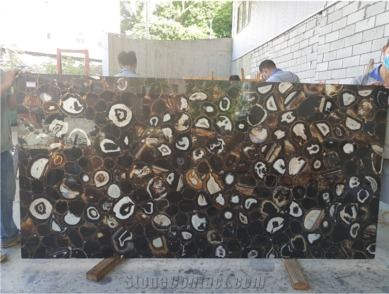Black Agate Semiprecious Stone Slabs for Wall Tile