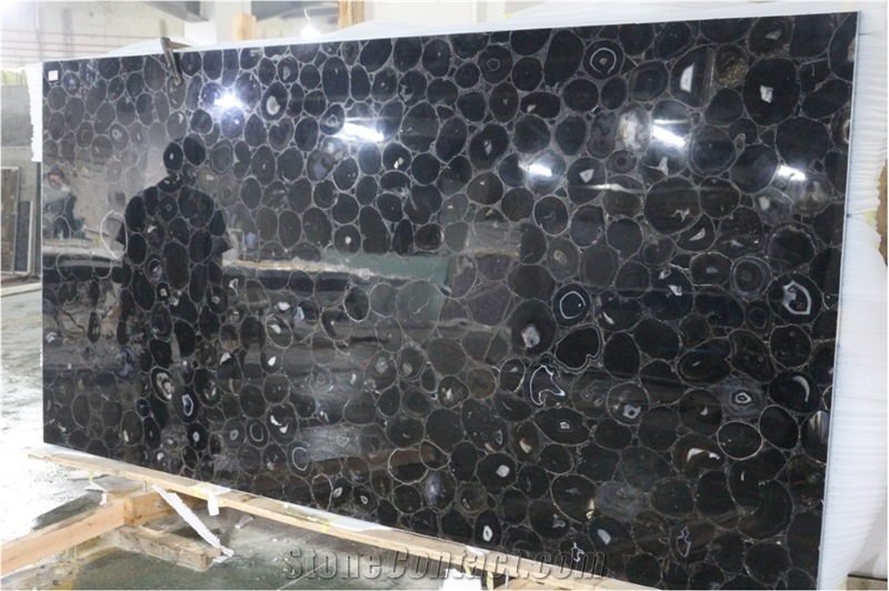 Black Agate Semiprecious Stone Slabs for Wall Tile