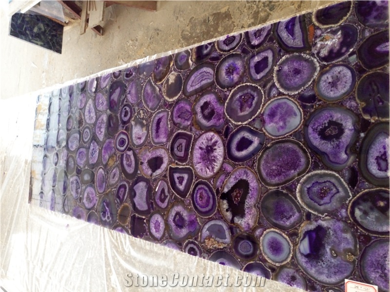 Customized Backlit Purple Agate Gemstone Slabs
