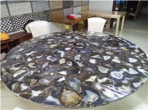Grey Agate Gemstone Round Table Tops