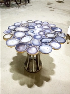 Grey Agate Semiprecious Stone Cafe Table Tops