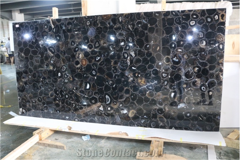High Polished Black Agate Semiprecious Stone Slabs