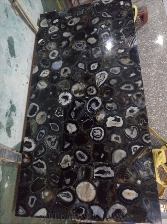 Polished Black Agate Semiprecious Stone Tiles