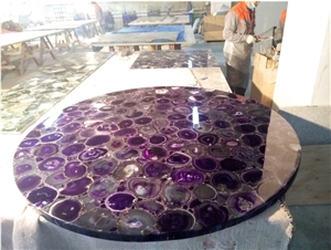 Purple Agate Gemstone Round Table Tops