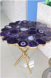 Purple Agate Semi-Precious Stone Cafe Table Tops
