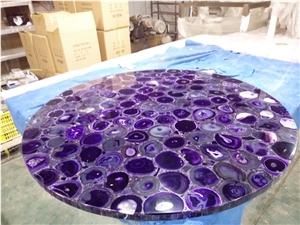 Purple Agate Semi-Precious Stone Cafe Table Tops