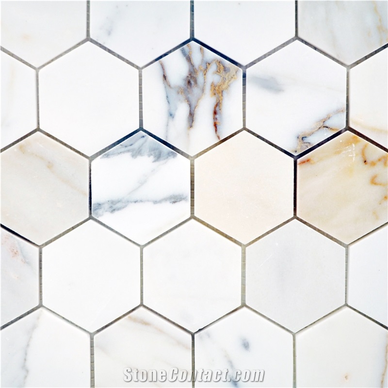 Carrara White Marble Backsplash Hexagon Mosaic