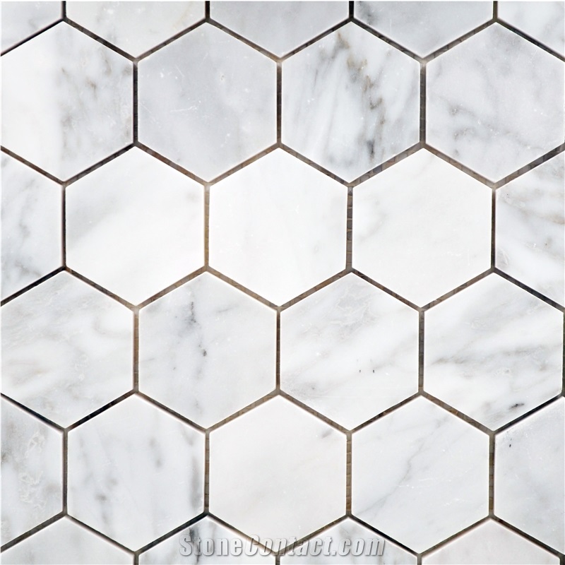 Carrara White Marble Backsplash Hexagon Mosaic