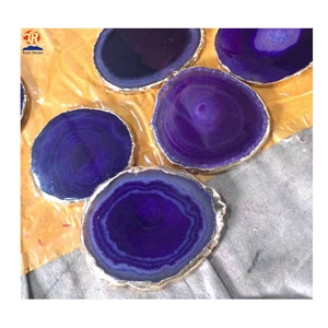 Blue Agate Stone Round Marble Coaster Marble Tray