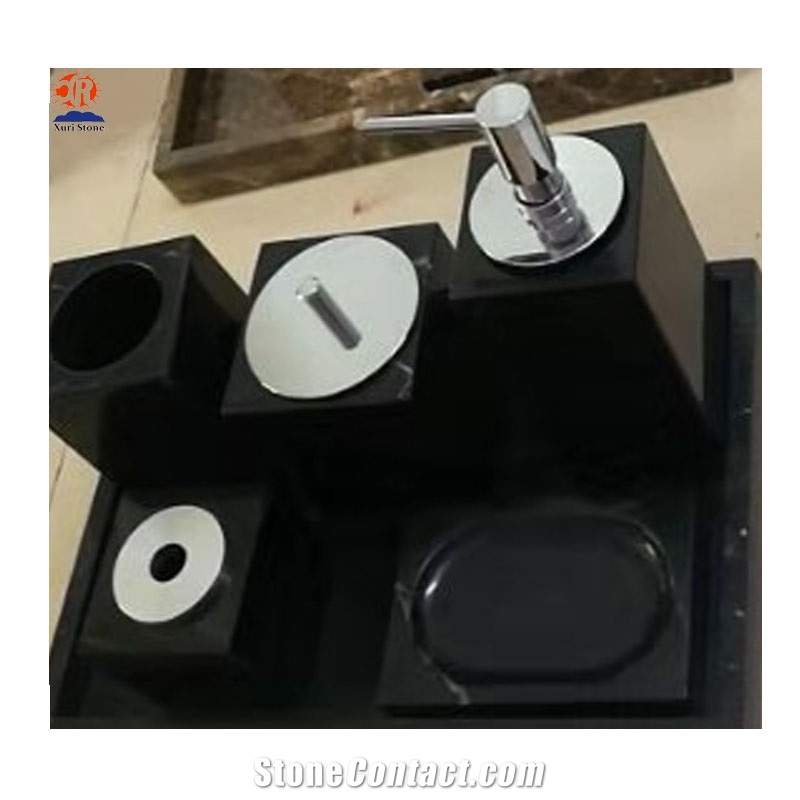 Natural Black Marble Stone Bathroom Accessory Set